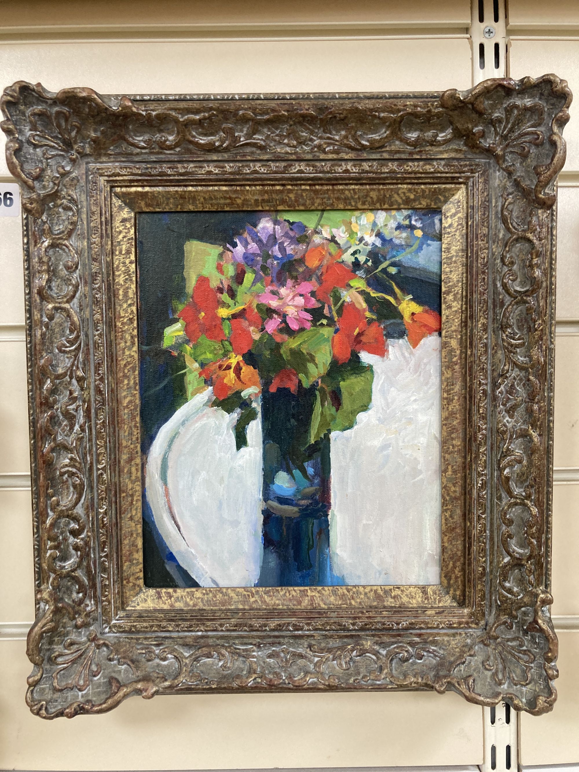 John Speirs, oil on canvas board, Still life of flowers in a glass vase, 24 x 19cm